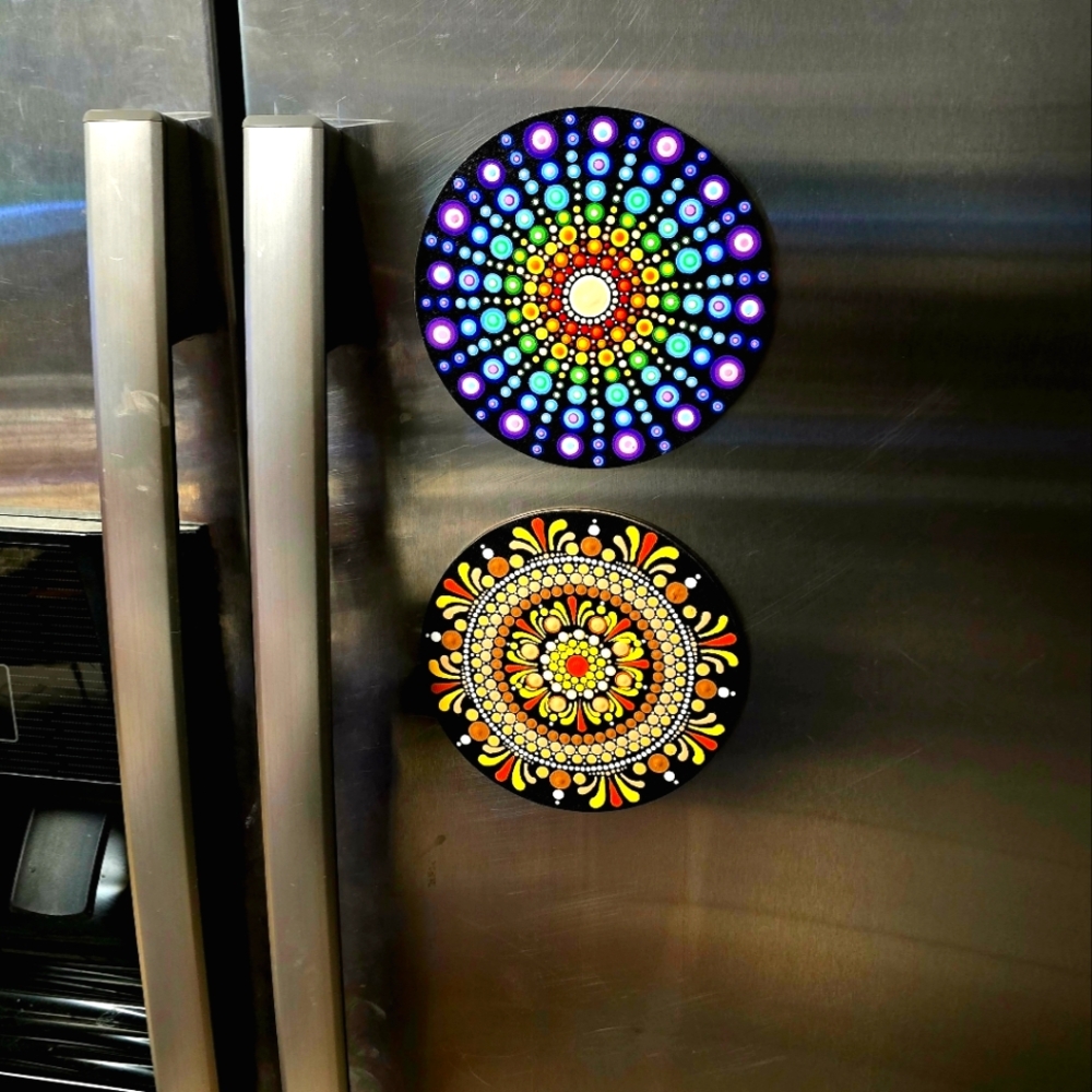 6" Handpainted Mandala Large Magnet Boho Hippie FolkArt DotArt - Picture 3 of 5